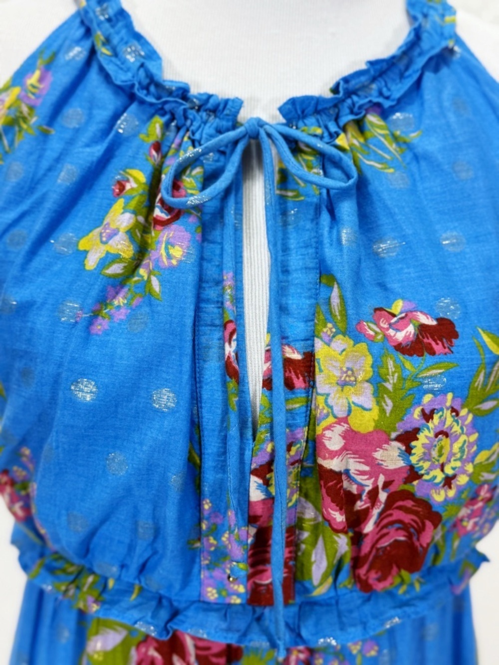 House of Harlow 1960 Blue Floral Maxi Dress Boho Tiered Ruffle Halter Feminine - Picture 11 of 16